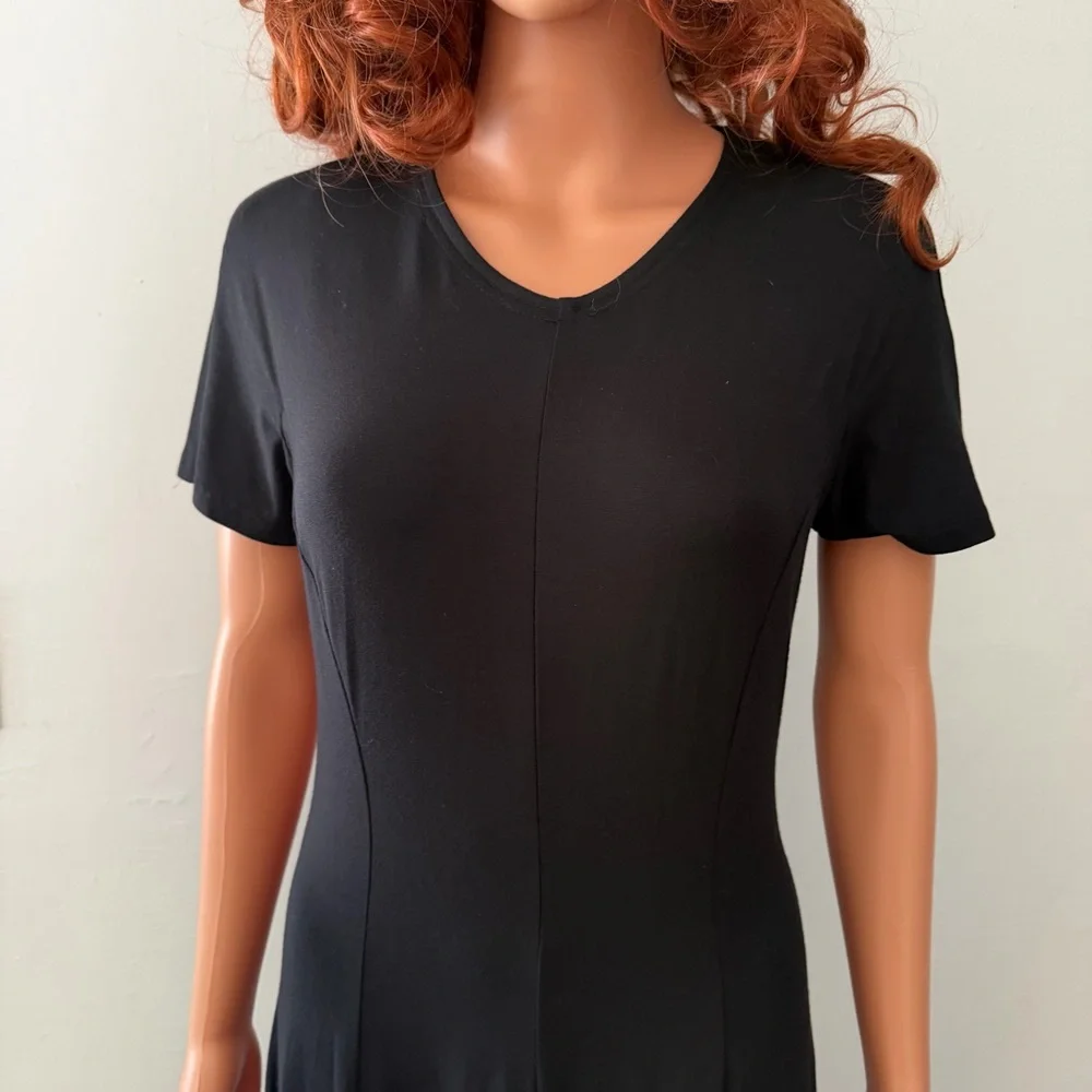 Vintage Laura Ashley Classic Black Short Sleeve Dress Fitted Whimsigoth Goth - Picture 9 of 12